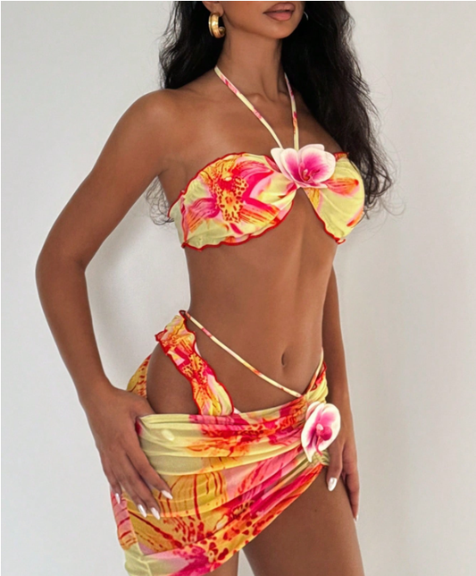 Backless Halter Sheath Bikini Three Piece Sets