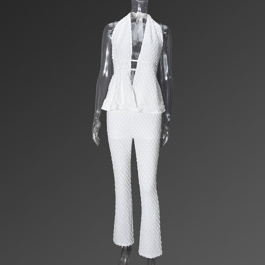 Lace up Corset Backless Halter Top & Trousers- Two Piece set