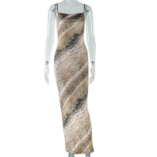 Women Clothing Snake Pattern Printed Dress Sexy Sleeveless Strap Street Dress Dress Dress
