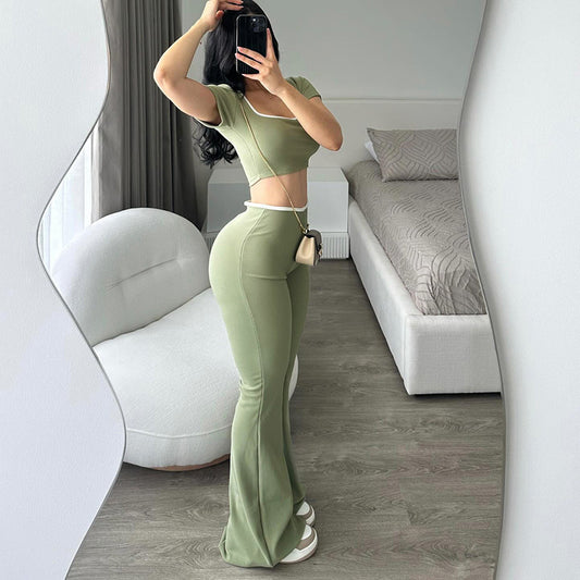 Summer Women Clothing Sexy Comfortable Low Waist Elastic Cropped Slightly Pull Slimming Set