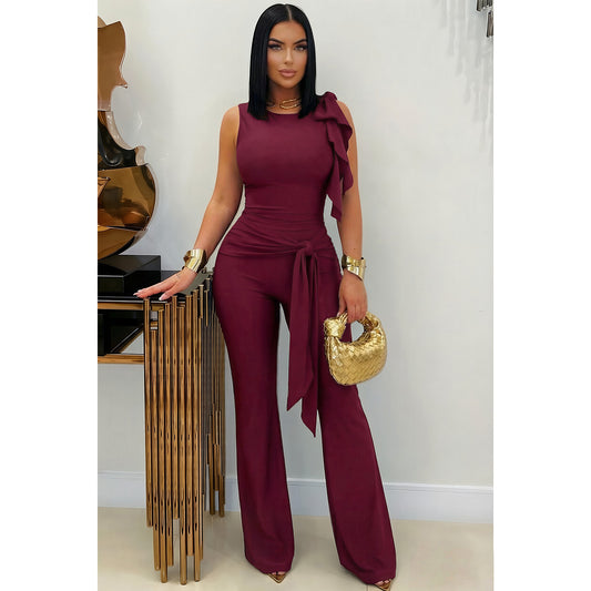 Bandage Pleated Vest Bell Bottom Pants Set