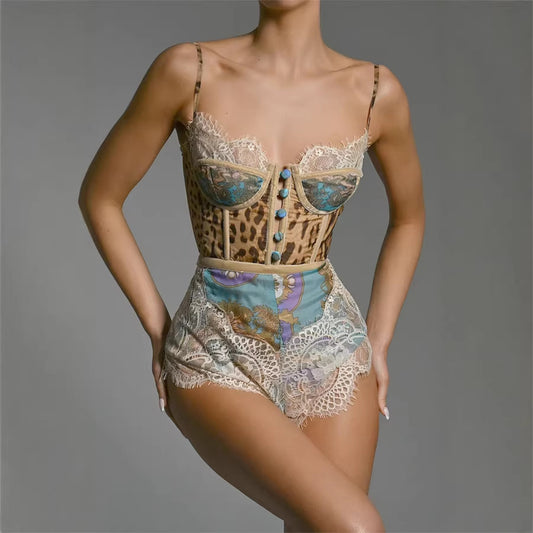 Spring/Summer Suspender Slim Fit Printed Jumpsuit